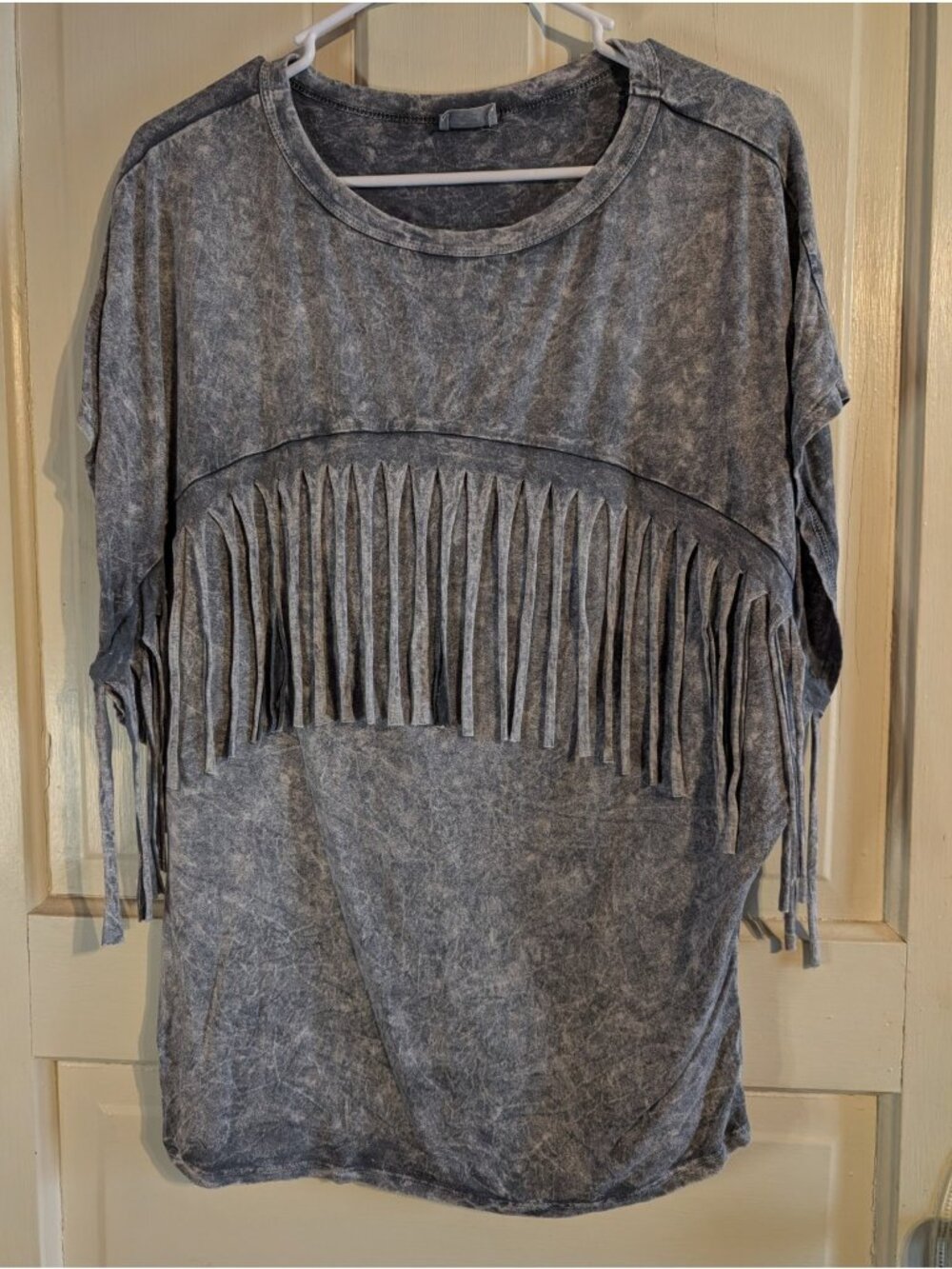 Blue Butterfly Sacha Fringe Boho Western Gray Tee Size Medium